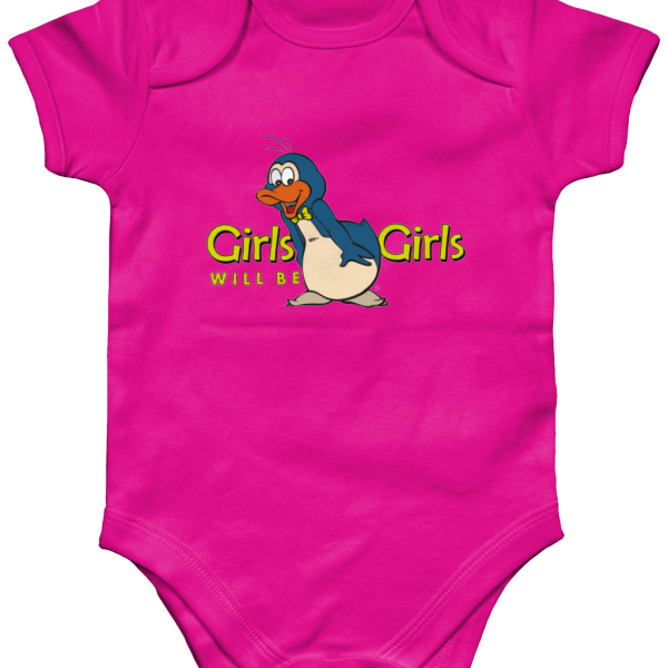 girls organic girls bright pink body Bampsie Baby Romper Organic girls will be girls